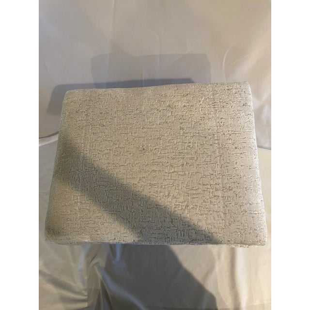 White Velvet Footstool Wooden Legs For Sale - Image 4 of 6