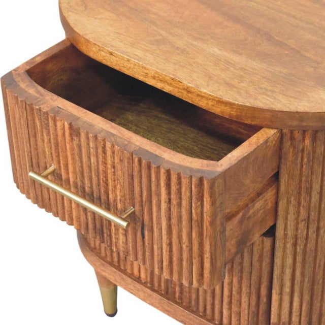 Amber Oak-Finish Mango Wood Ribbed Nightstand For Sale - Image 4 of 8
