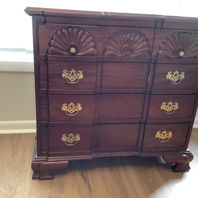 Vintage Solid Cherry Chippendale Block front Shell Carved Chest. True Cherry color, solid wood throughout, Hand cut...