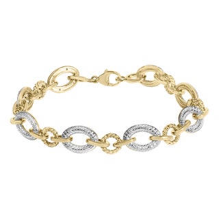 Gold Vermeil 1/10 Cttw Diamond Oval Link Bracelet For Sale