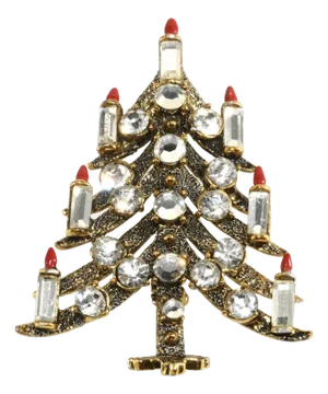 1960s Vintage Pakula Gold-Plated Christmas Tree Pin With Clear Rhinestones