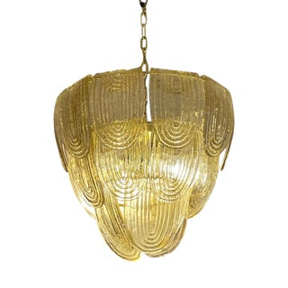 Art Deco 3-Tier Chandelier in Golden Murano Glass, 1950s For Sale