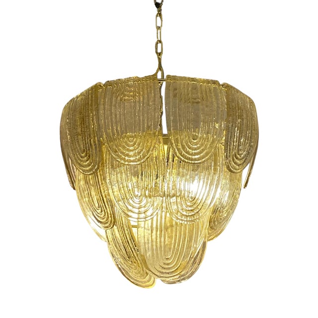 Art Deco 3-Tier Chandelier in Golden Murano Glass, 1950s For Sale