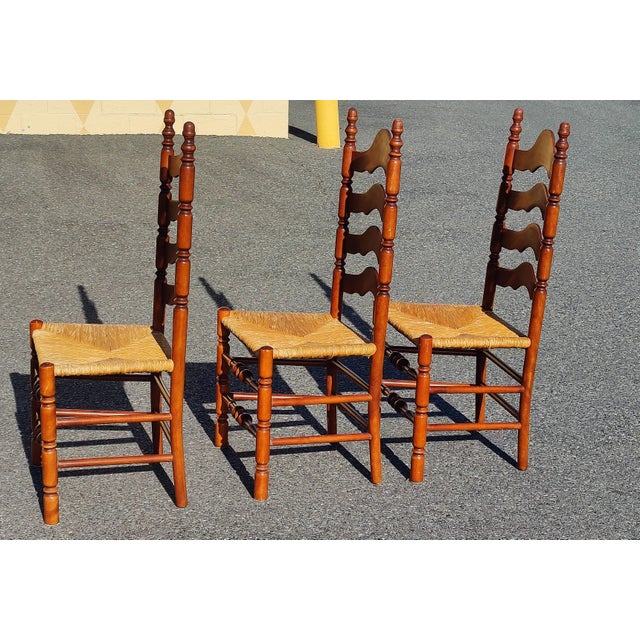 Mid 20th Century Ethan Allen Heirloom Nutmeg Maple Colonial Early American Ladder Back Dining Side Chairs Set of 3 For Sale In Washington DC - Image 6 of 10