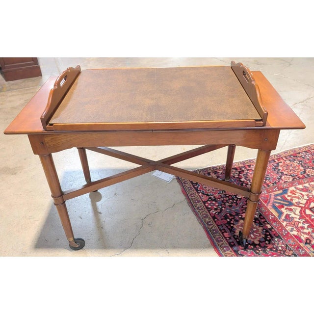 Late 20th Century Leopold Stickley Colonial Style Serving Cart W/Tray - Cherry For Sale - Image 5 of 8