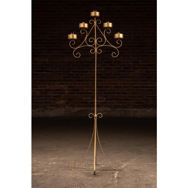 Mid 20th Century 5-Candle Wrought Iron Floor Candelabra For Sale - Image 4 of 11