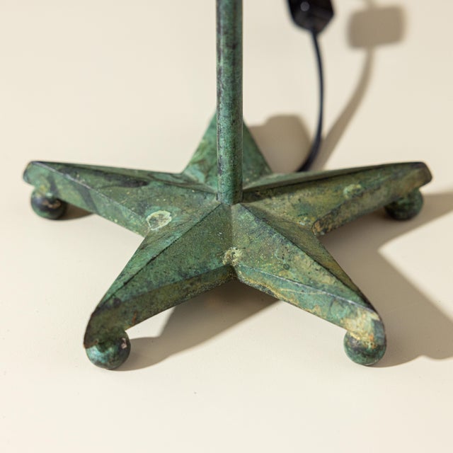 Vintage Verdigris Copper Alloy Brutalist Star Table Lamp For Sale - Image 13 of 14