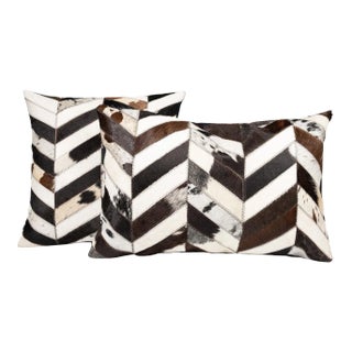 Canvello Genuine Cowhide Leather Decorative Throw Pillows With Feather Down Inserts- Set of 2 For Sale