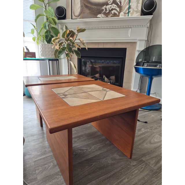 Set of two table by Danish Designer Gangsø Møbler. Wooden Coffee table and End Table with tile insert. Dimension for...