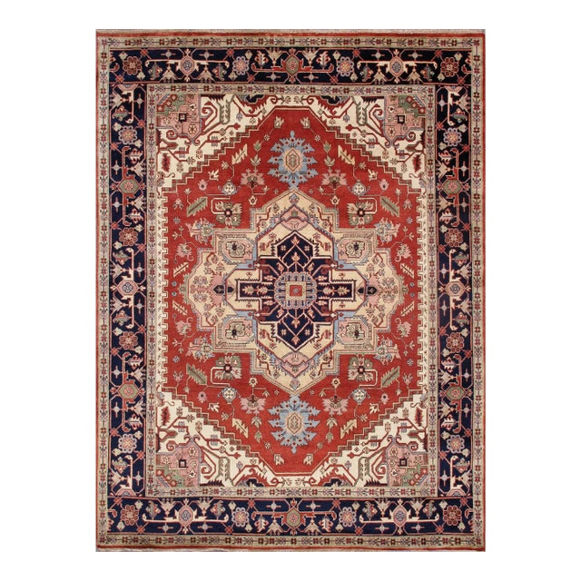 Pasargad Home Serapi Rust/Navy Area Rug - 8' 0'' X 9'10'' For Sale
