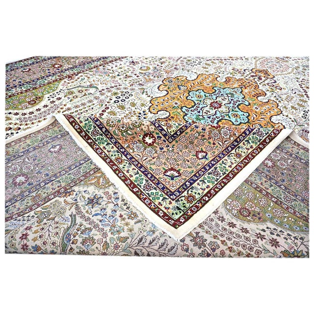 Antique Persian Tabriz Pahlavi Wool 10X13 Ivory, Green, Pink & Taupe Handmade Area Rug #9902869 For Sale - Image 10 of 13