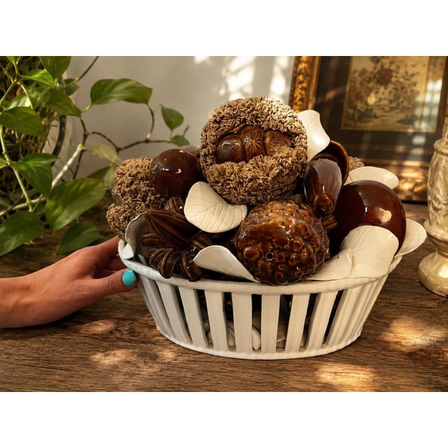 Brown Vintage Italian Ceramic Mushroom & Acorn Basket Centerpiece For Sale - Image 8 of 9