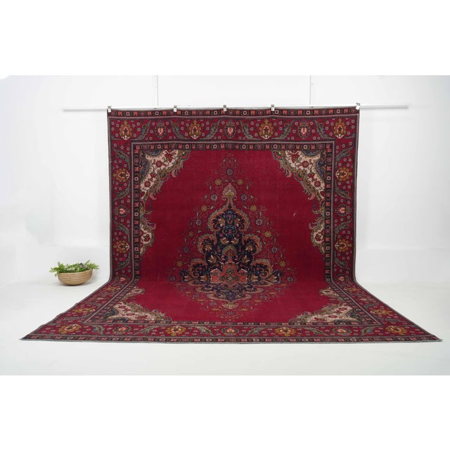 Persian 1970s Vintage Persian Handmade Wool 10x12 Red Area Rug For Sale - Image 3 of 11