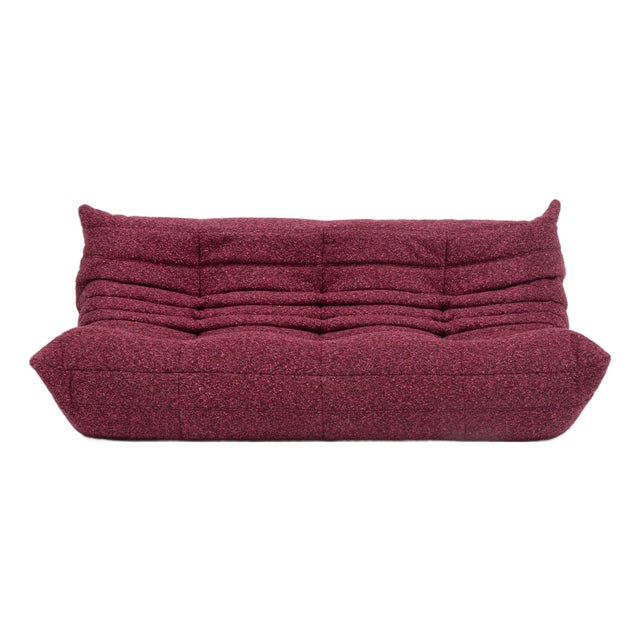Togo Three-Seater Sofa in Burgundy Bouclet by Michel Ducaroy for Ligne Roset For Sale