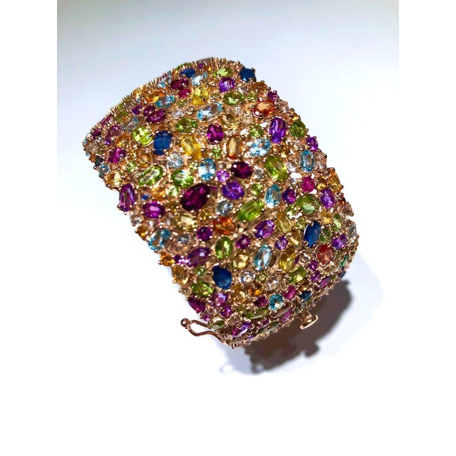 Bochic “Capri” Vintage Sapphire & Multi Gem Bangle Set In 18K Gold & Silver For Sale - Image 14 of 16