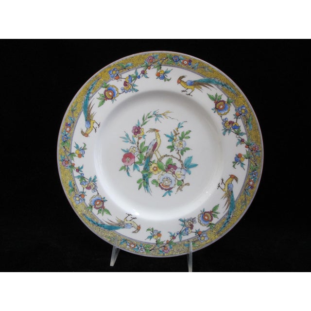 Stunning Minton China dinner plate set of 2, in gorgeous Sinclair pattern showing hand painted brightly colored exotic...