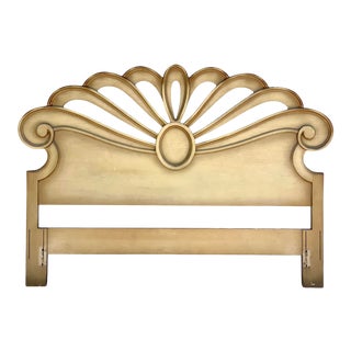 Vintage Midcentury Carved Scroll Queen Headboard For Sale