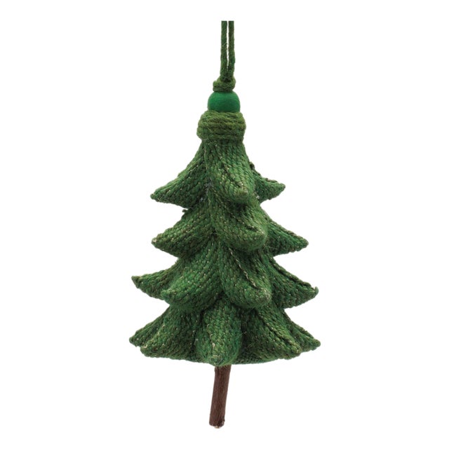 Rustic Tree Ornaments (Set of 4)  5.5" Plastic with Jute Hangers For Sale