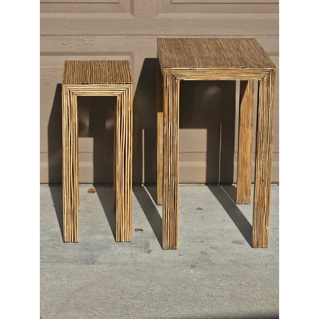 Contemporary Pair of Clayton Tugonon Coconut Twig Nesting Tables – Philippines, 1990s For Sale - Image 3 of 6