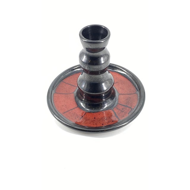 Ceramic Vintage Black and Red Studio Pottery Candle Holders - Set of 2 For Sale - Image 7 of 10