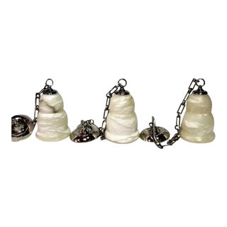 Art Deco Alabaster Pendants with Polished Fittings and Chain - Set of 3 For Sale