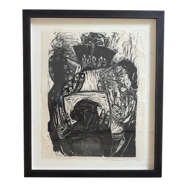 Vintage Abstract Figures Original Woodcut Print For Sale
