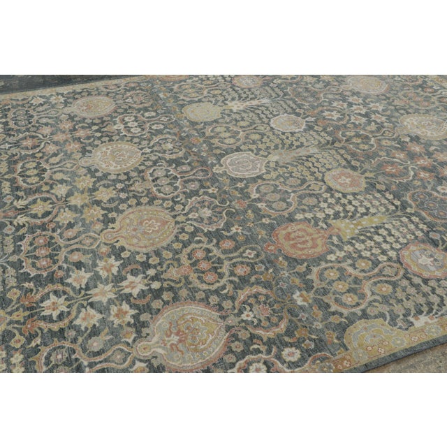 Rug & Kilim Rug & Kilim’s Persian-Inspired Rug, Victorian Floral Trellis on Charcoal-Blue Field For Sale - Image 4 of 7