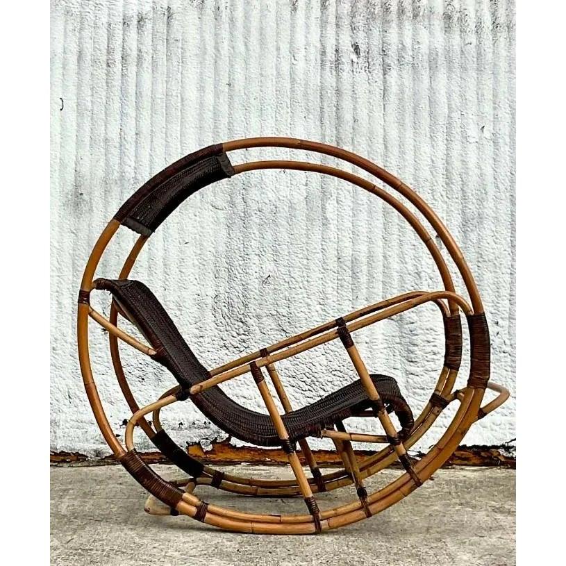 Late 20th Century Vintage Coastal Italian Wrapped Rattan After Franco Bettonica “Donaoldo”:Rocking Chair — additional photo 8