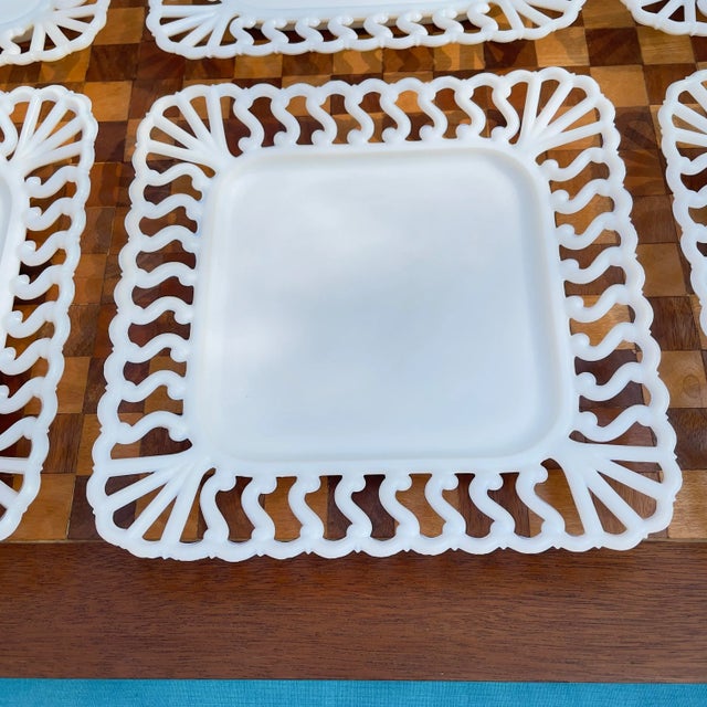1940s 1940s Westmoreland Square Reticulated Milk Glass Plates- Set of 8 For Sale - Image 5 of 11
