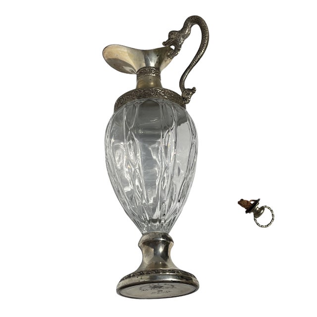 Mid 20th Century Italian Crystal & Silver Plate Dragon Handle Ewer by Distillerie Buton, Bologna For Sale - Image 15 of 15