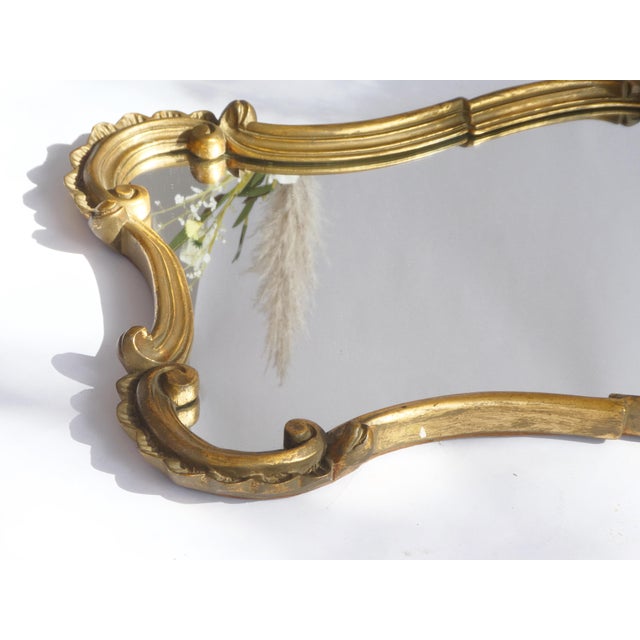 Hollywood Regency Rococo Baroque French Gold Gilt Scalloped Mirror with Floral Design, 1960s For Sale - Image 6 of 10