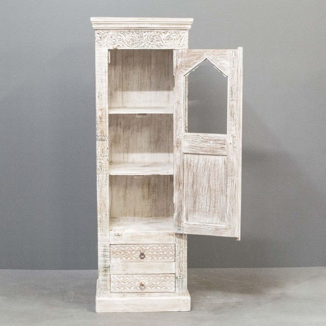 Indian White Narrow Cabinet From Reclaimed Antique Architectural Elements For Sale - Image 3 of 10