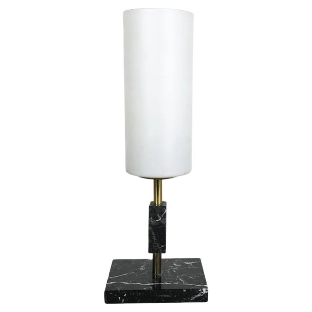 Vintage Hollywood Regency Marble Table Light with Opal Shade, Italy, 1950s For Sale