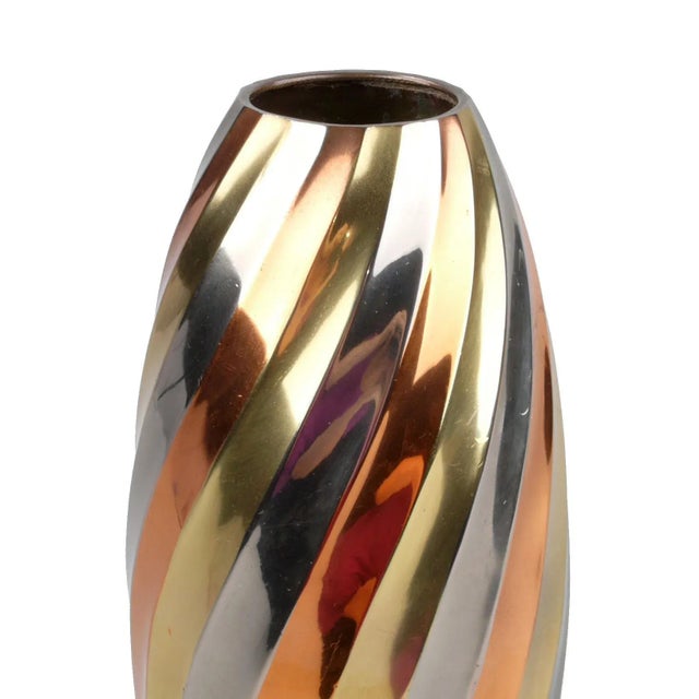DUX 1980s Brass, Copper and Chrome Vase For Sale - Image 4 of 8