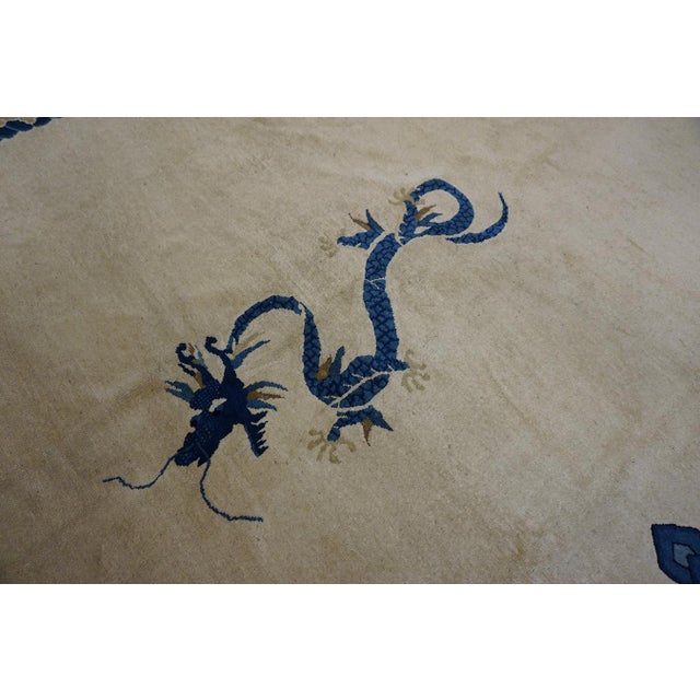 Late 19th Century 1890s Ivory Blue Tan Antique Chinese Peking Dragon Carpet 8' X 9'8" Wool Rug For Sale - Image 5 of 14
