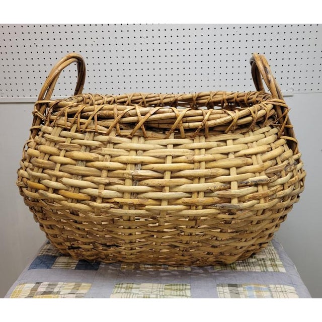 Very Large Woven Wicker Blanket Basket With Handles Chairish