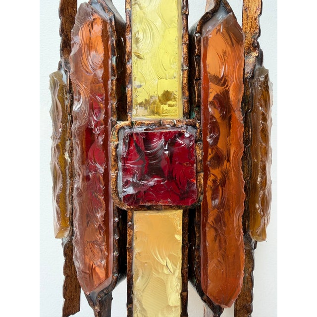 Longobard 1970s Hammered Glass Wrought Iron Sconces by Longobard, Italy - a Pair For Sale - Image 4 of 13