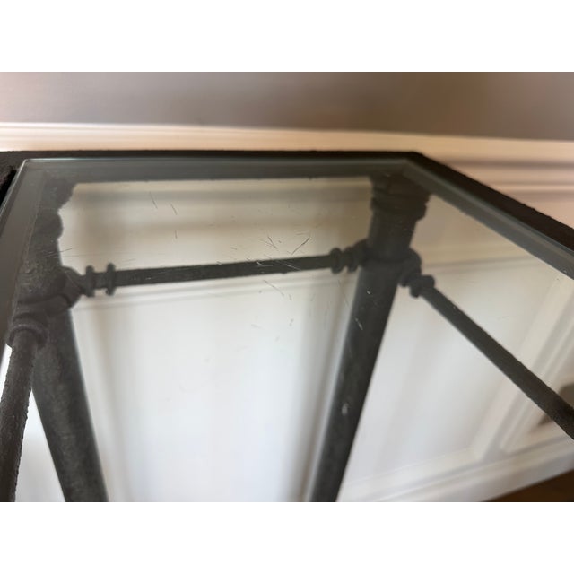 Black Vintage Postmodern Glass & Faux-Bamboo Iron Table Set | Coffee Table + Matching Side Tables For Sale - Image 8 of 12