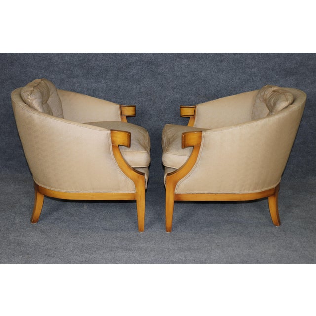 Art Deco Pair French Art Deco Style Brass and Ebony Inlaid Club Chairs Manner of Burratta For Sale - Image 3 of 8