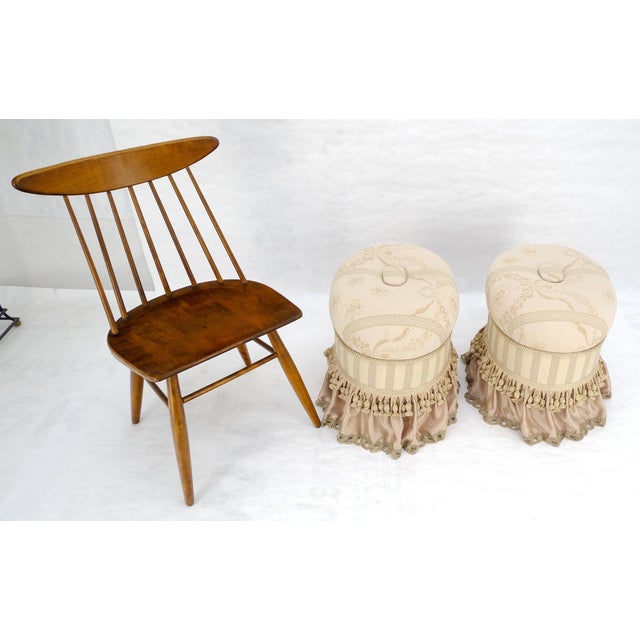 Beige Pair Decorative Upholstery w/ Tassels Oval Benches Ottomans Foot Stools MINT For Sale - Image 8 of 11