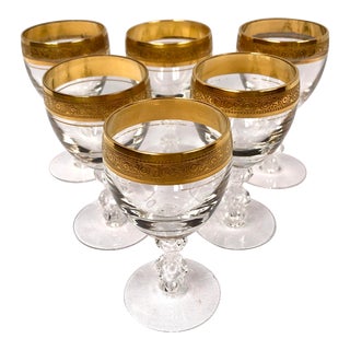 Mid-Century Tiffin Franciscan Westchester Gold Rimmed Wine Glasses - Set of 6 For Sale