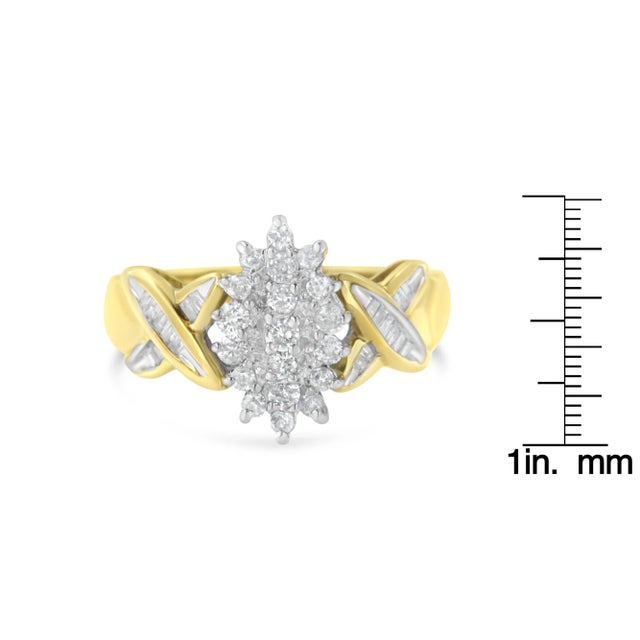 Metal 10K Yellow Gold Round And Baguette-Cut Diamond Ring - Size 8 For Sale - Image 7 of 7