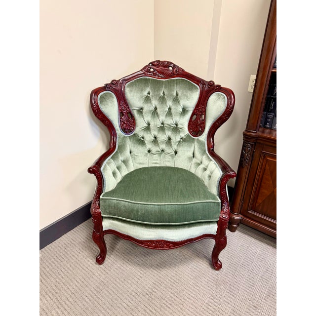 Late 20th Century Vintage Victorian High-Back Throne Chair – Harris Furniture Reproductions For Sale - Image 5 of 8