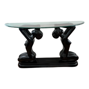 1980 Art Deco Black Lacquer Ladies Console Table