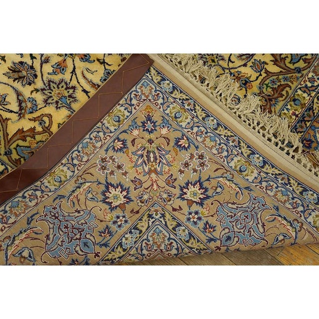 Textile Traditional Mid Century Modern Beige Floral 4 Star Isfahan Handknotted Silk Rug For Sale - Image 7 of 7