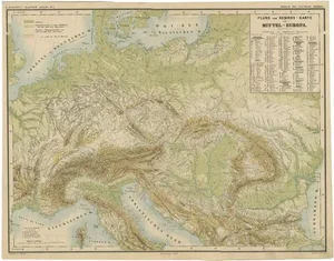 Antique Map of the Rivers and Mountains of Europe, 1870