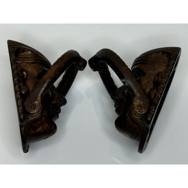 Victorian Pair of Neoclassical 19th Century Egyptian Sphinx Mask Exterior Front Door Knockers For Sale - Image 3 of 10