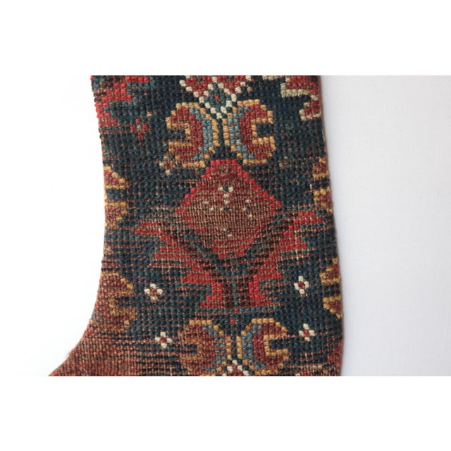 Late 19th Century Handwoven Antique Rug Stocking – Warm Rustic Decor For Sale - Image 5 of 6