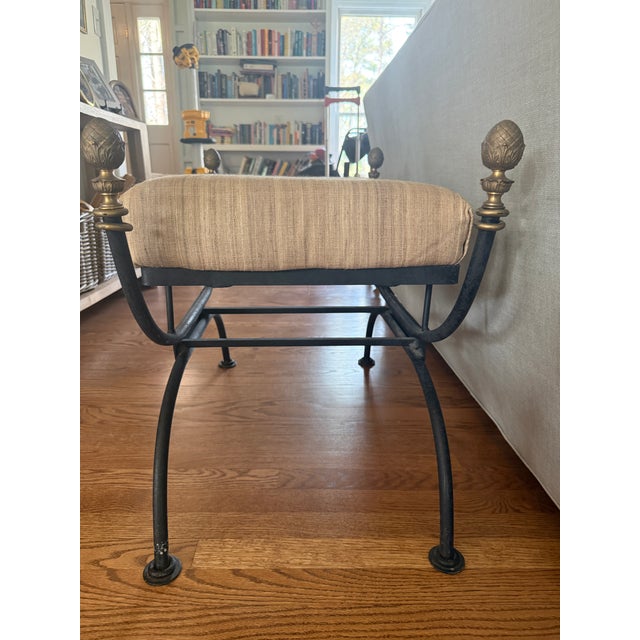 Mid 20th Century Mid 20th Century Wrought Iron Curule Bench Brass Artichoke For Sale - Image 5 of 6