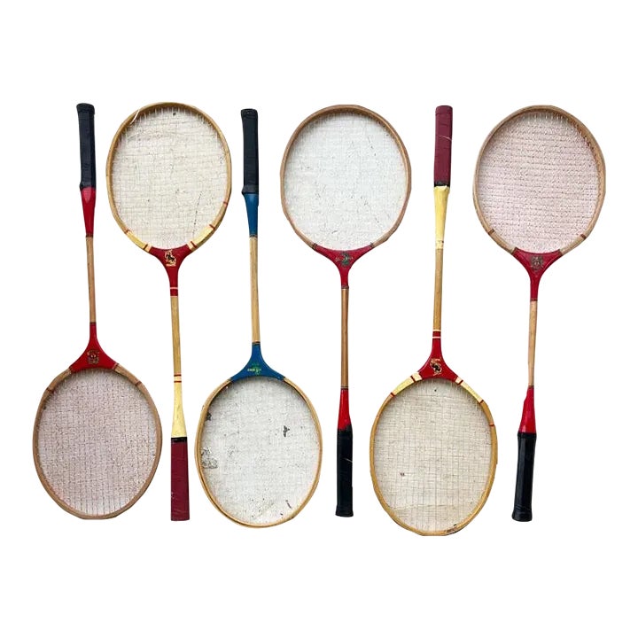 Vintage Badminton, Tennis or Squash Rackets in Red White and Blue Set ...